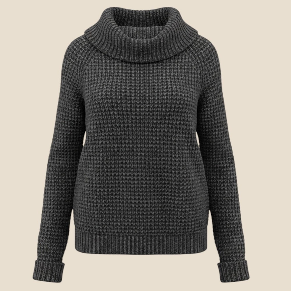 Loft Outlet Womens Minimalist Gray Cowl Neck Waffle Knit Raglan Cozy Sweater L